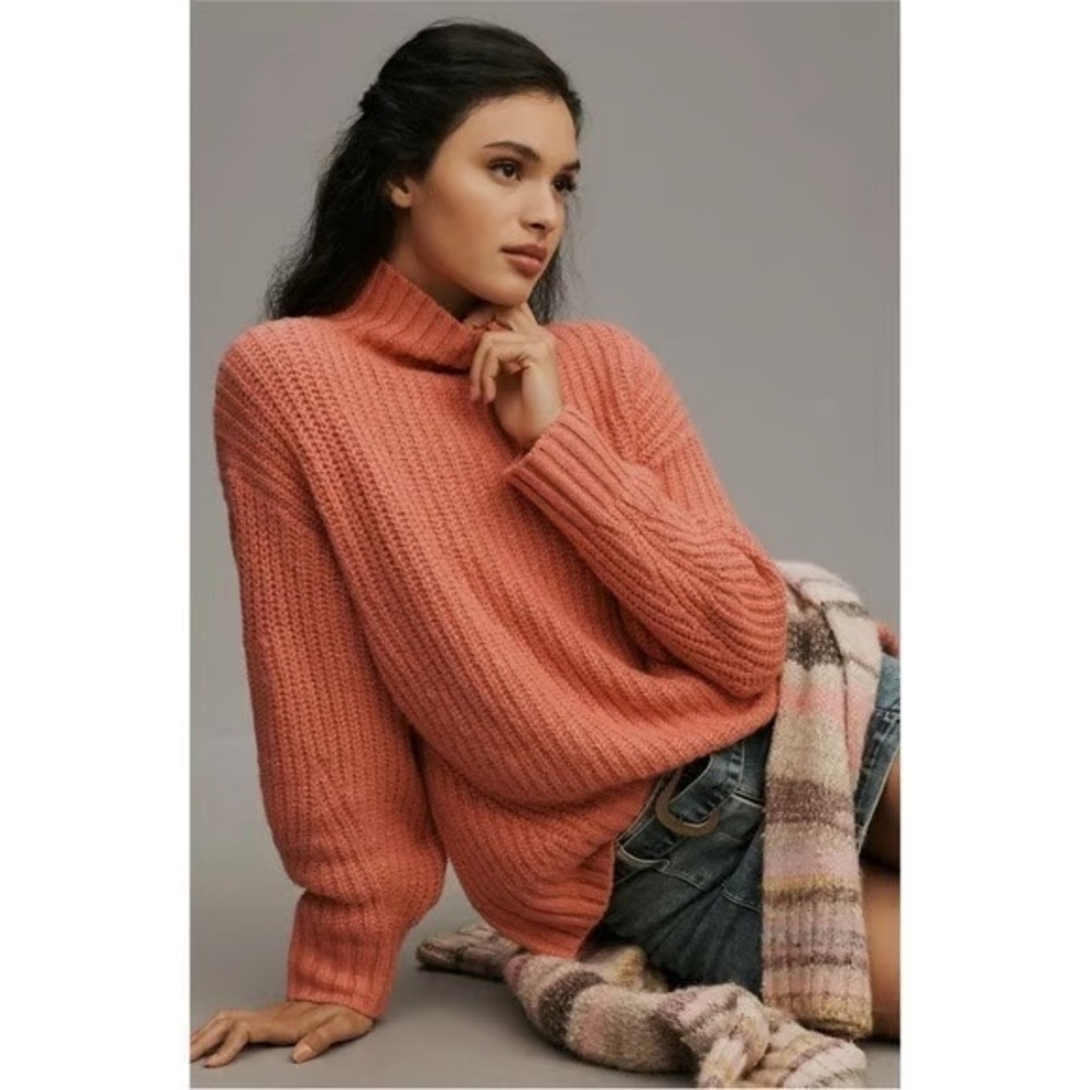 Anthropologie / Maeve The Dakotah Cotton pink  Oversized Turtleneck Sweater XS